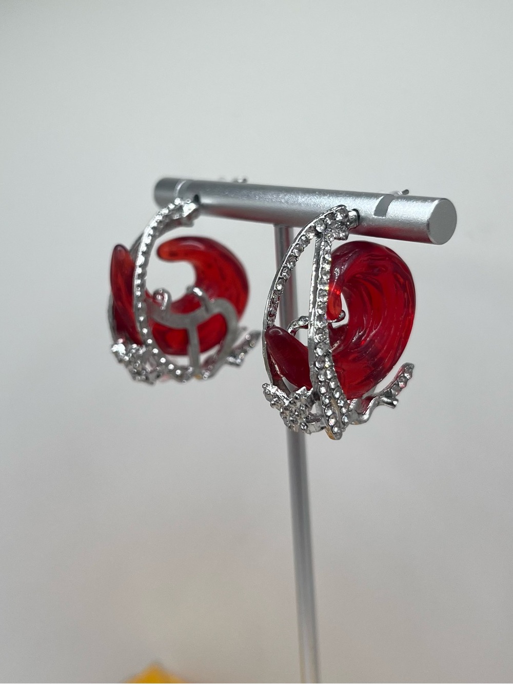 Red Crystal Hoop Drop Earrings - Elegant Silver-tone Women’s Jewelry